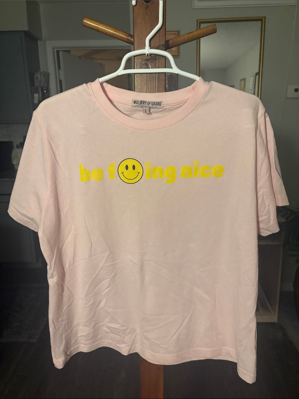Mulberry Grand Pink Graphic Tee - "be f☻ing nice"